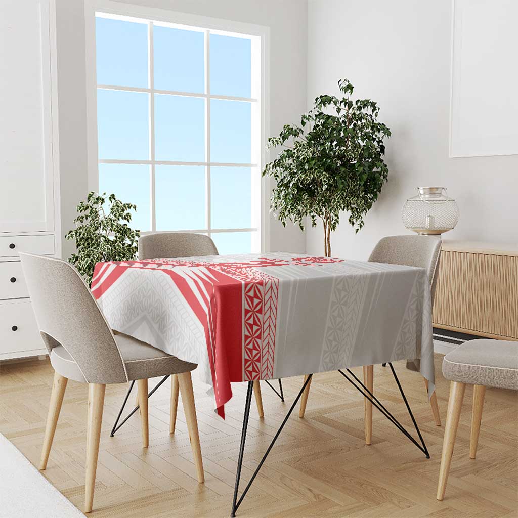 Custom Pacific Rugby Spirit Tablecloth Tonga Ngatu Pride White Edition - Polynesian Pride