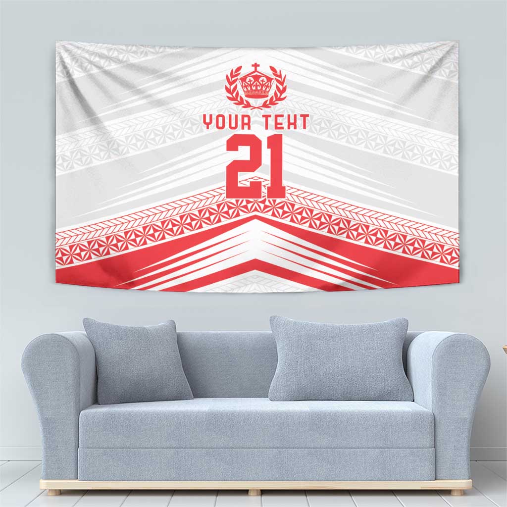 Custom Pacific Rugby Spirit Tapestry Tonga Ngatu Pride White Edition - Polynesian Pride