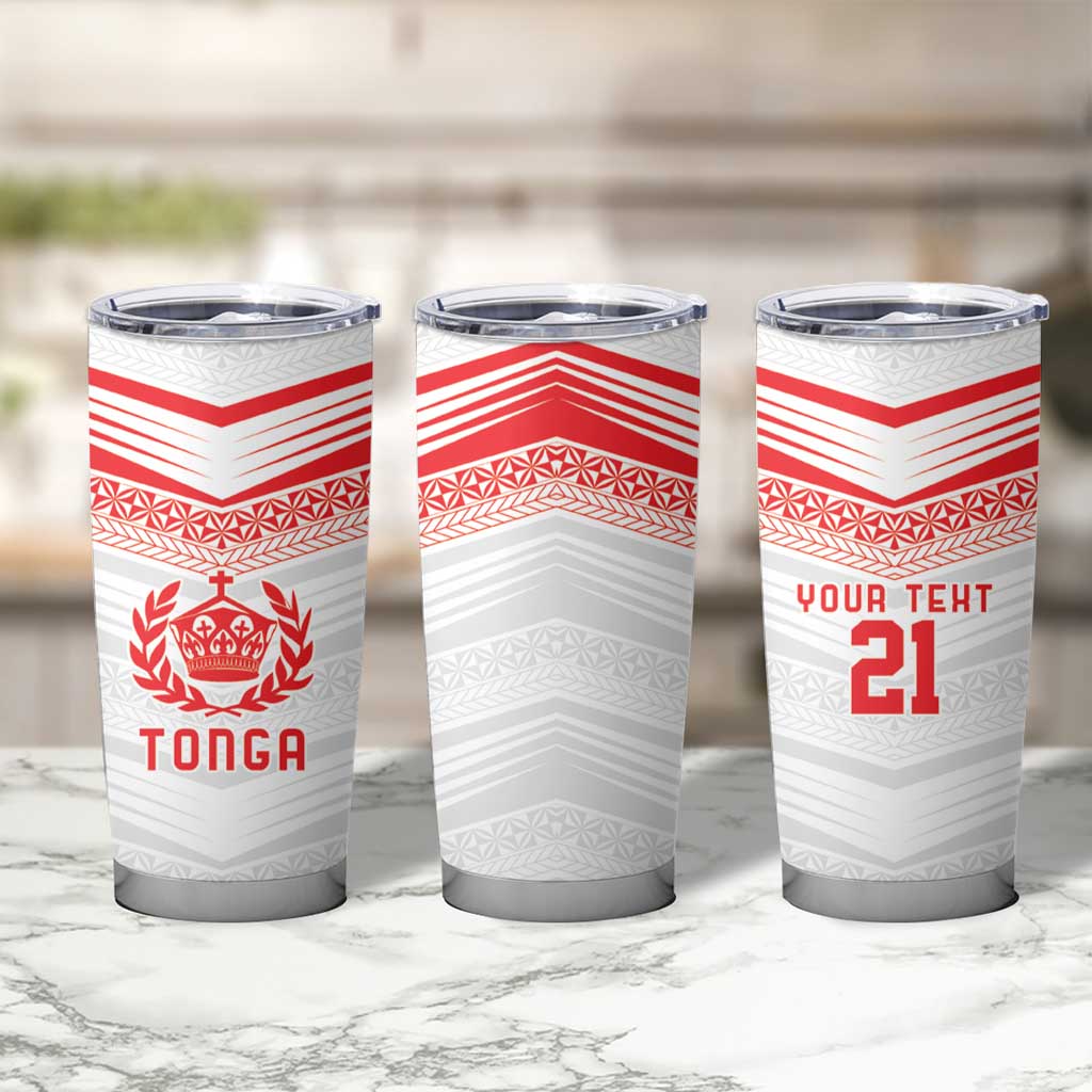 Custom Pacific Rugby Spirit Tumbler Cup Tonga Ngatu Pride White Edition - Polynesian Pride