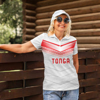 Custom Pacific Rugby Spirit Women Polo Shirt Tonga Ngatu Pride White Edition - Polynesian Pride