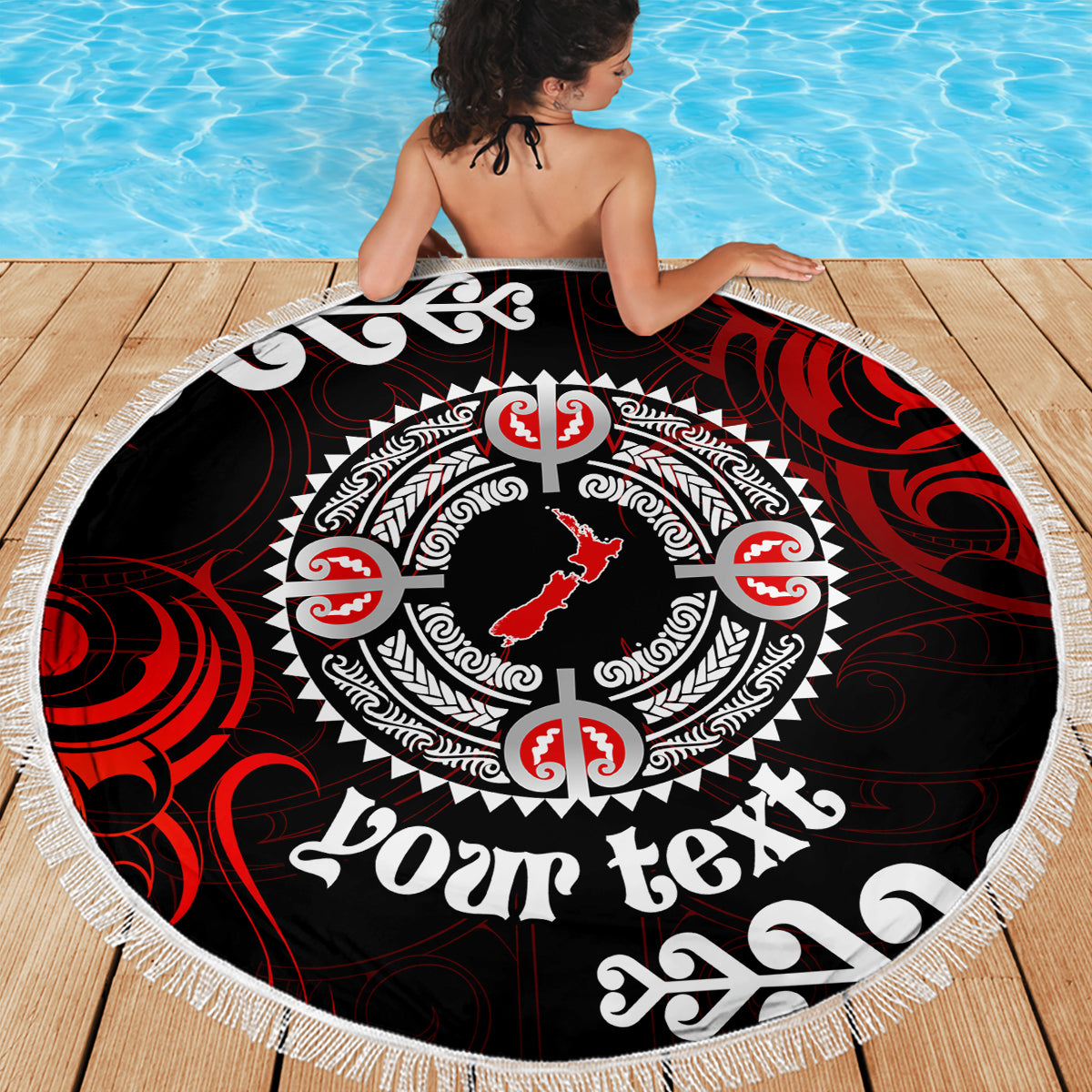 New Zealand Waitangi Day Personalised Beach Blanket Aotearoa Te Ra O Waitangi With Maori Tattoo LT9 - Polynesian Pride