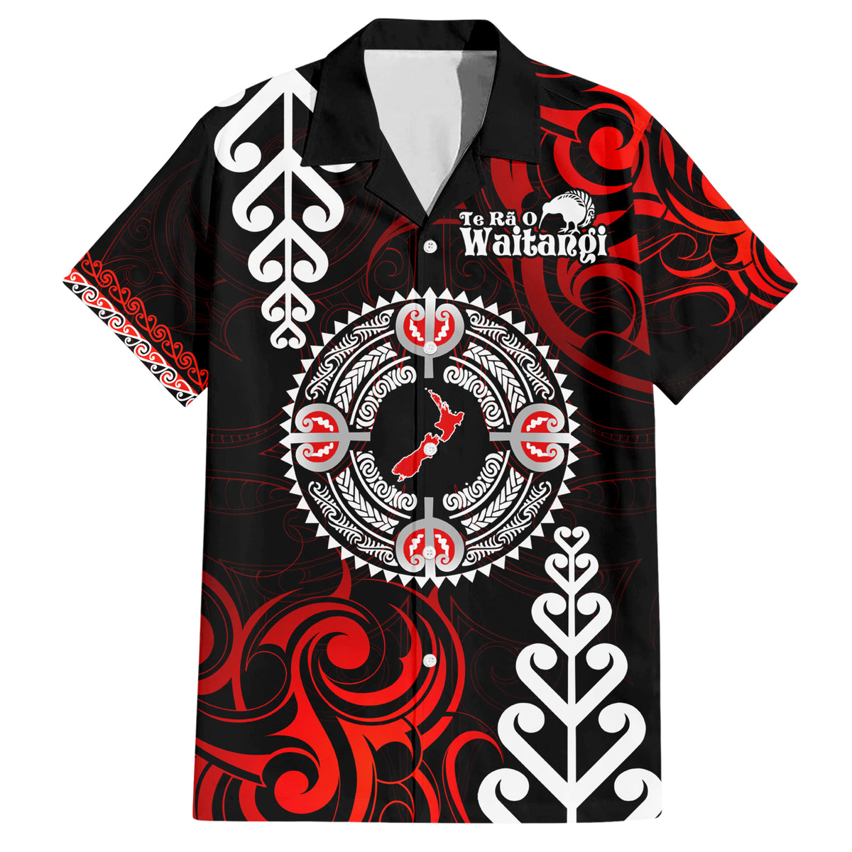 New Zealand Waitangi Day Personalised Family Matching Short Sleeve Bodycon Dress and Hawaiian Shirt Aotearoa Te Ra O Waitangi With Maori Tattoo LT9 Dad's Shirt - Short Sleeve Red - Polynesian Pride