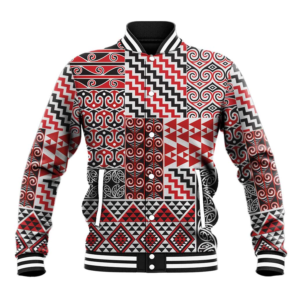 Aotearoa Kowhaiwhai Taniko Patchwork Motifs Baseball Jacket