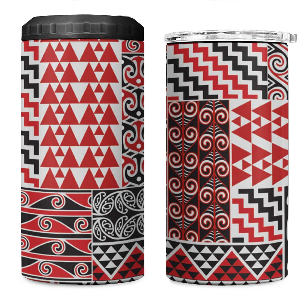 Aotearoa Kowhaiwhai Taniko Patchwork Motifs 4 in 1 Can Cooler Tumbler