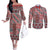 Aotearoa Kowhaiwhai Taniko Patchwork Motifs Couples Matching Off The Shoulder Long Sleeve Dress and Long Sleeve Button Shirt