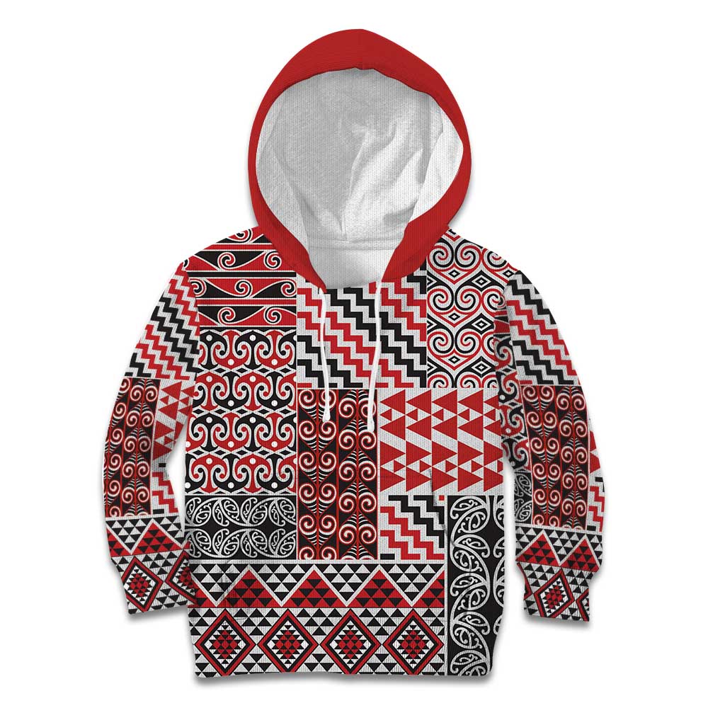 Aotearoa Kowhaiwhai Taniko Patchwork Motifs Kid Hoodie