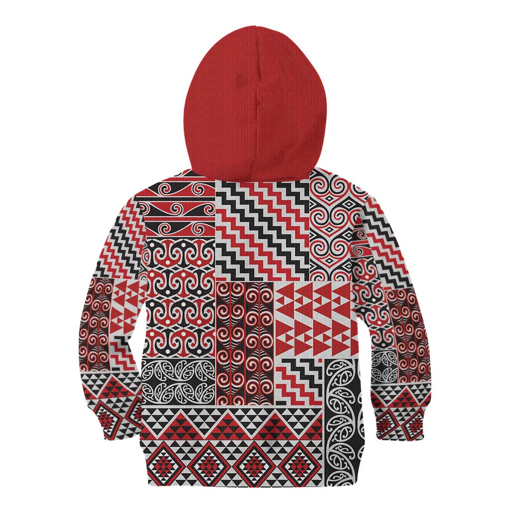 Aotearoa Kowhaiwhai Taniko Patchwork Motifs Kid Hoodie