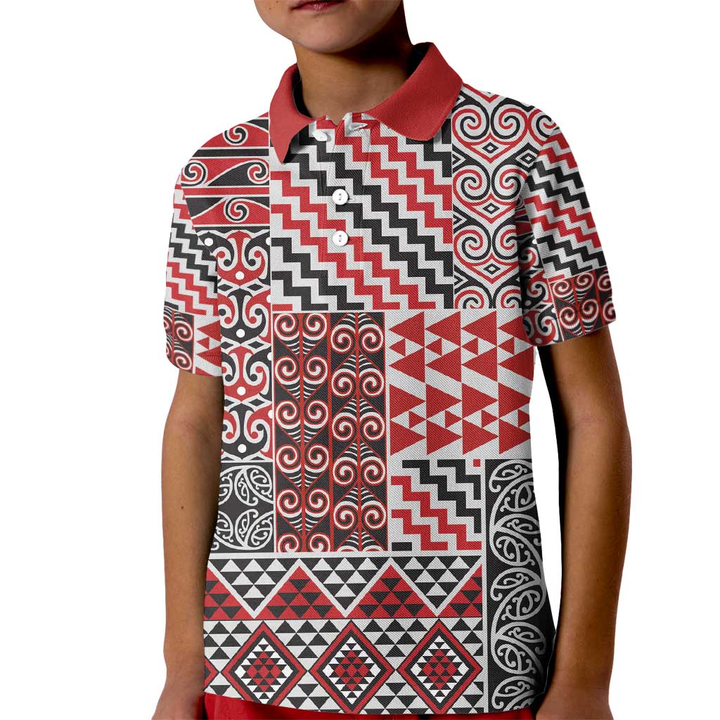 Aotearoa Kowhaiwhai Taniko Patchwork Motifs Kid Polo Shirt