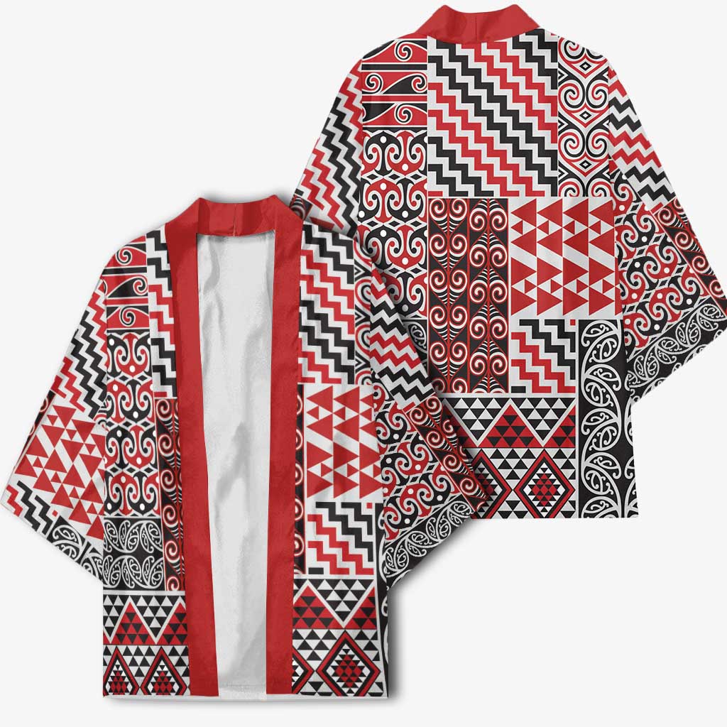 Aotearoa Kowhaiwhai Taniko Patchwork Motifs Kimono - Polynesian Pride