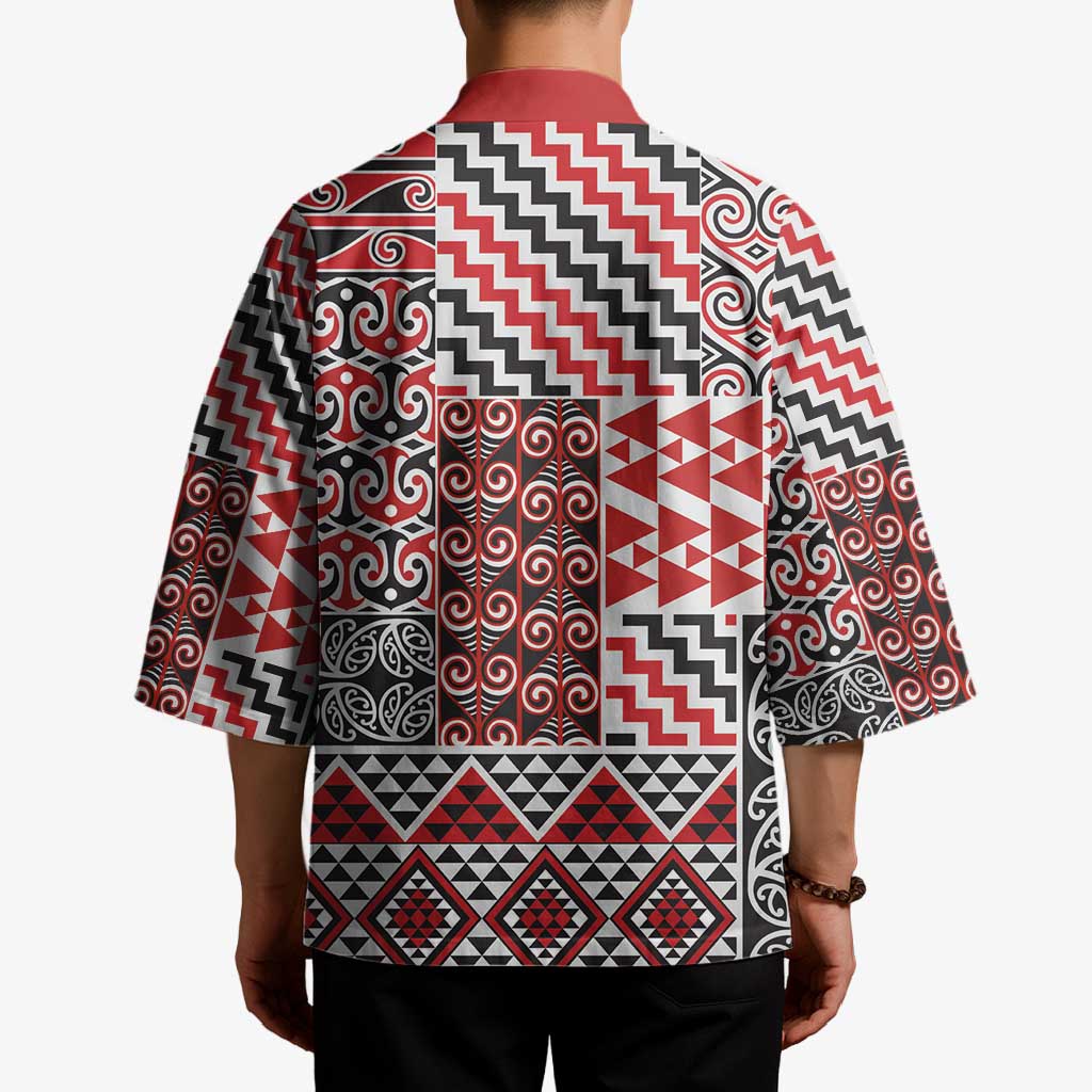 Aotearoa Kowhaiwhai Taniko Patchwork Motifs Kimono - Polynesian Pride