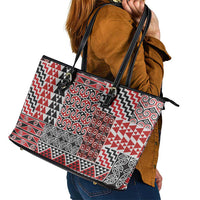 Aotearoa Kowhaiwhai Taniko Patchwork Motifs Leather Tote Bag