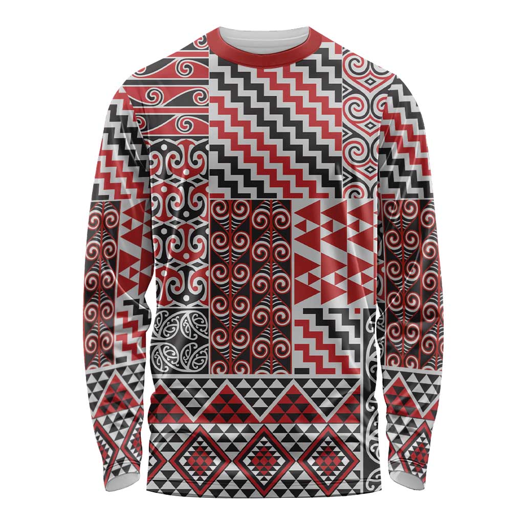 Aotearoa Kowhaiwhai Taniko Patchwork Motifs Long Sleeve Shirt