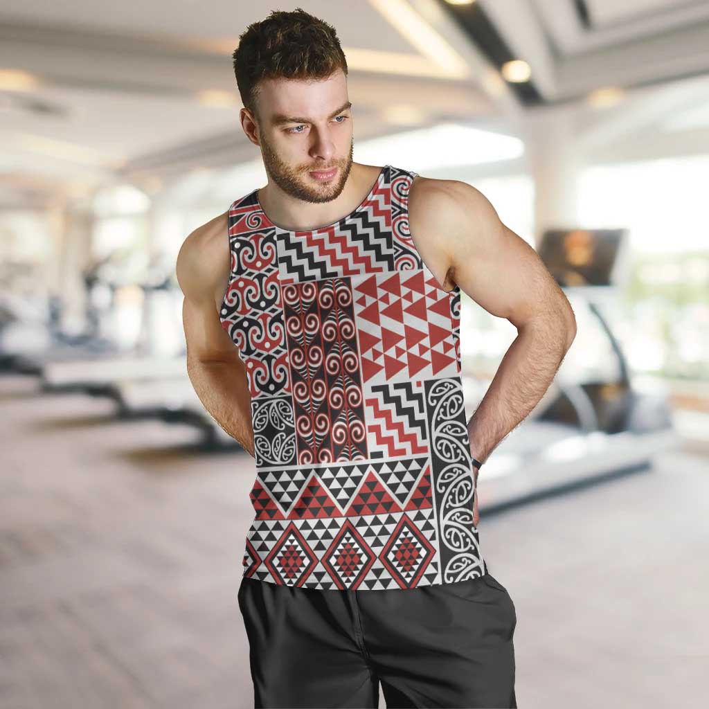 Aotearoa Kowhaiwhai Taniko Patchwork Motifs Men Tank Top