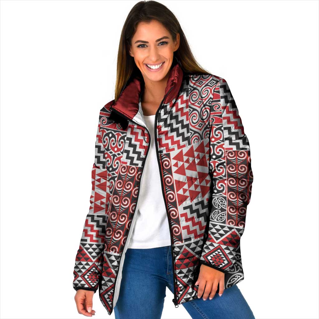 Aotearoa Kowhaiwhai Taniko Patchwork Motifs Padded Jacket - Polynesian Pride