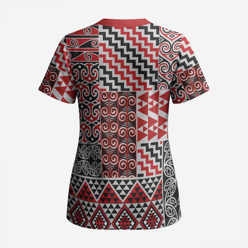 Aotearoa Kowhaiwhai Taniko Patchwork Motifs Scrub Top - Polynesian Pride