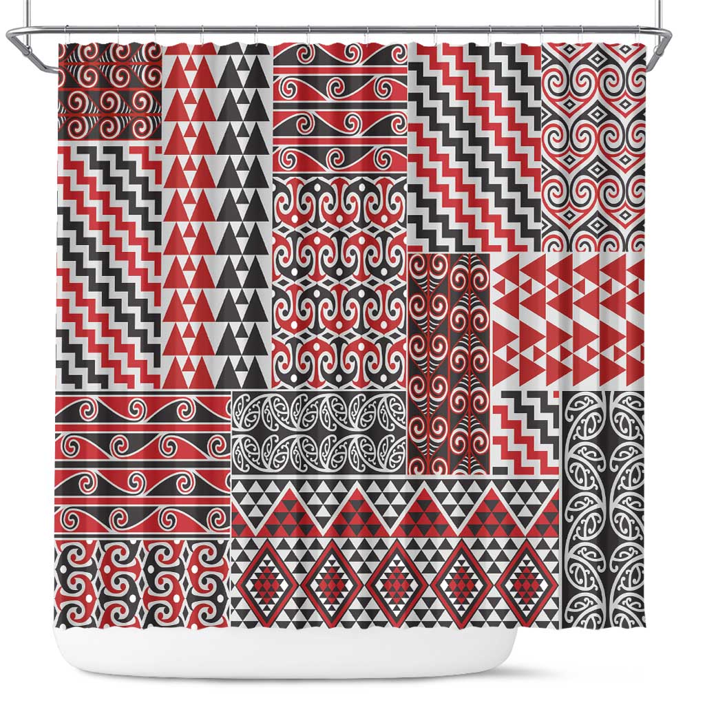 Aotearoa Kowhaiwhai Taniko Patchwork Motifs Shower Curtain