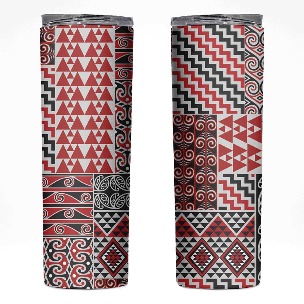 Aotearoa Kowhaiwhai Taniko Patchwork Motifs Skinny Tumbler