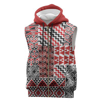 Aotearoa Kowhaiwhai Taniko Patchwork Motifs Sleeveless Zip Hoodie - Polynesian Pride