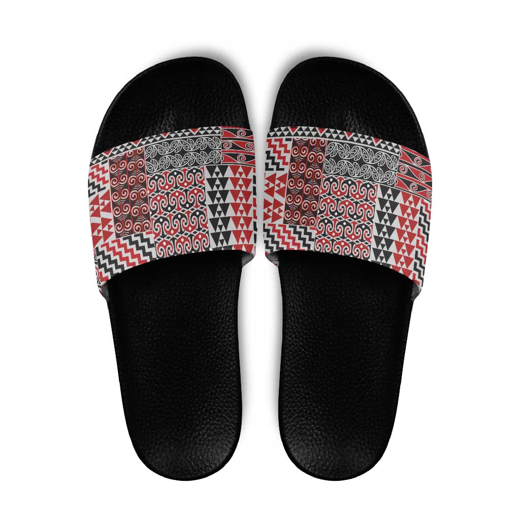Aotearoa Kowhaiwhai Taniko Patchwork Motifs Slide Sandals - Polynesian Pride
