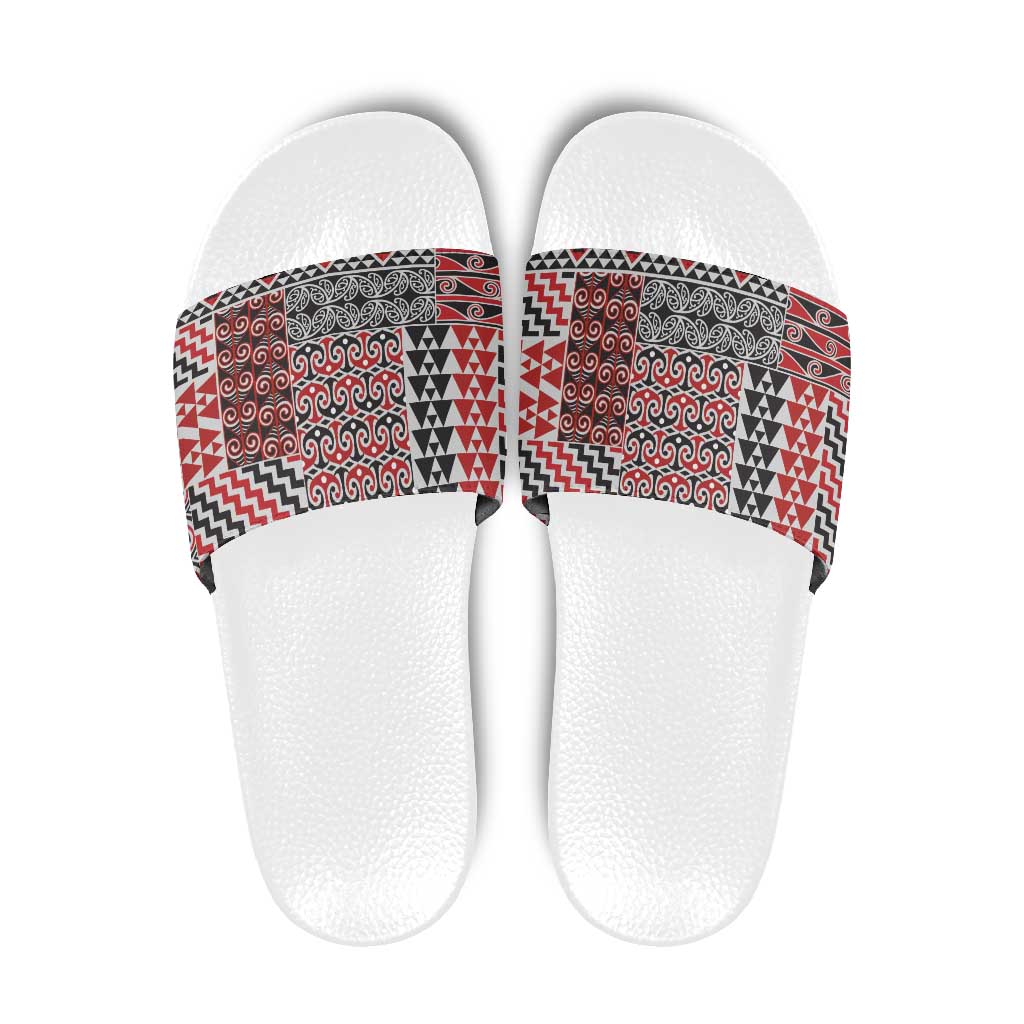 Aotearoa Kowhaiwhai Taniko Patchwork Motifs Slide Sandals - Polynesian Pride