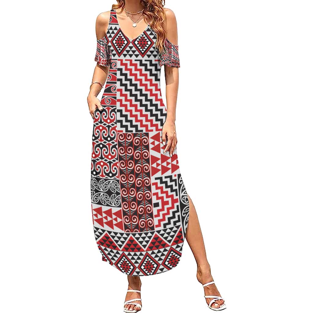 Aotearoa Kowhaiwhai Taniko Patchwork Motifs Summer Maxi Dress