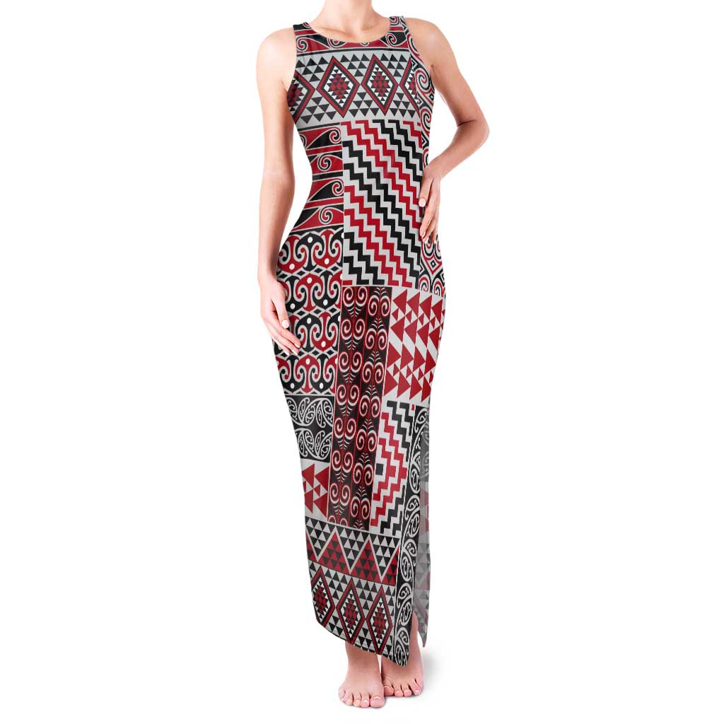 Aotearoa Kowhaiwhai Taniko Patchwork Motifs Tank Maxi Dress