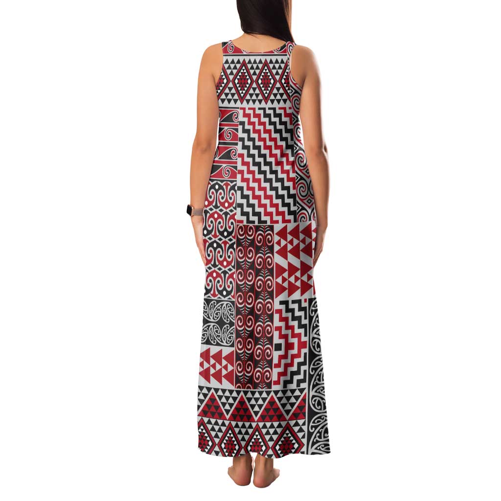 Aotearoa Kowhaiwhai Taniko Patchwork Motifs Tank Maxi Dress