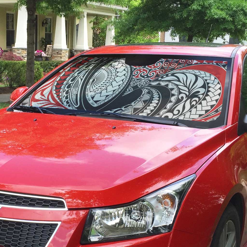 Aotearoa Maori Rugby Tribal Tattoo Auto Sun Shade Kowhaiwhai Taniko Patchwork Motifs - Polynesian Pride