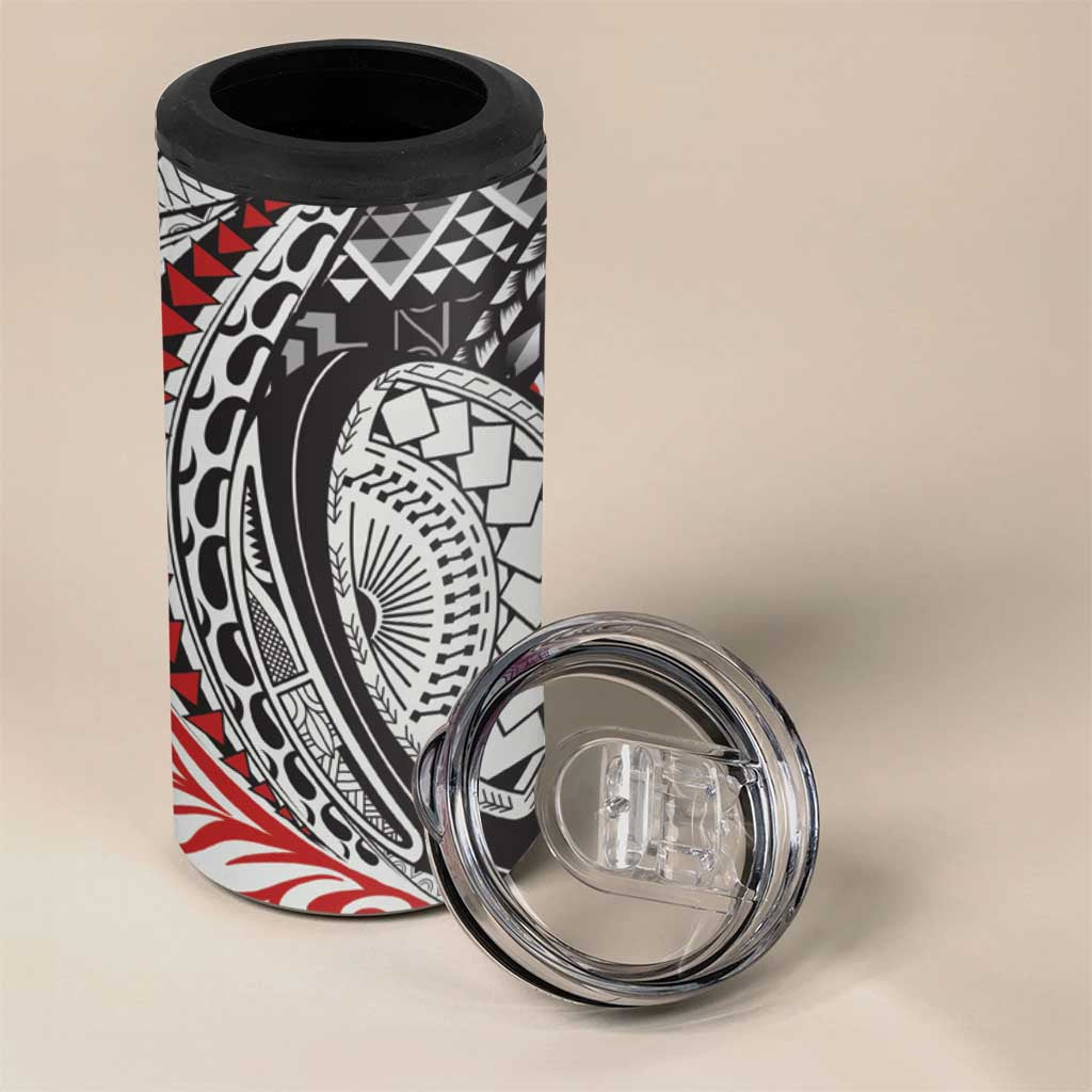 Aotearoa Maori Rugby Tribal Tattoo 4 in 1 Can Cooler Tumbler Kowhaiwhai Taniko Patchwork Motifs