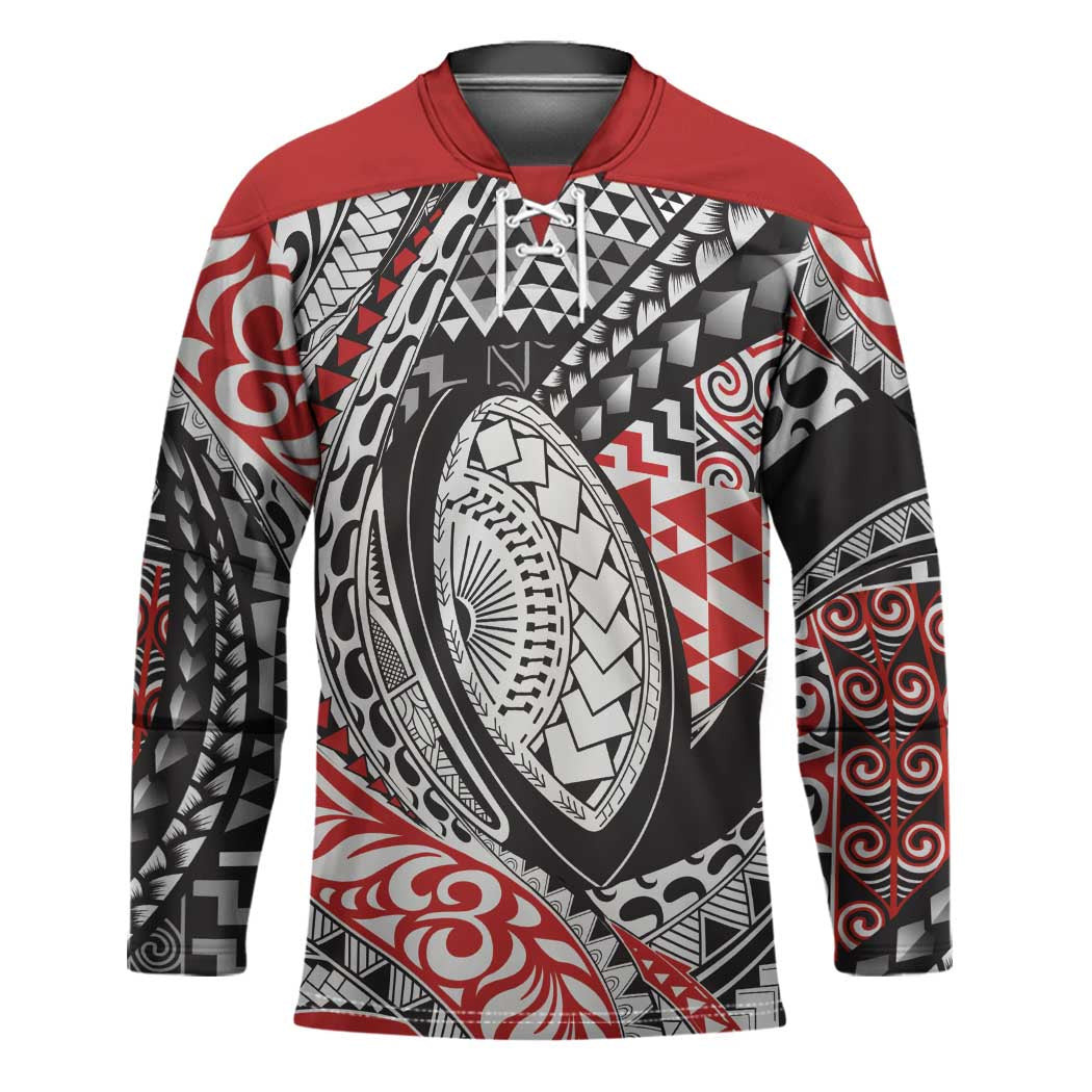 Aotearoa Maori Rugby Tribal Tattoo Hockey Jersey Kowhaiwhai Taniko Patchwork Motifs - Polynesian Pride