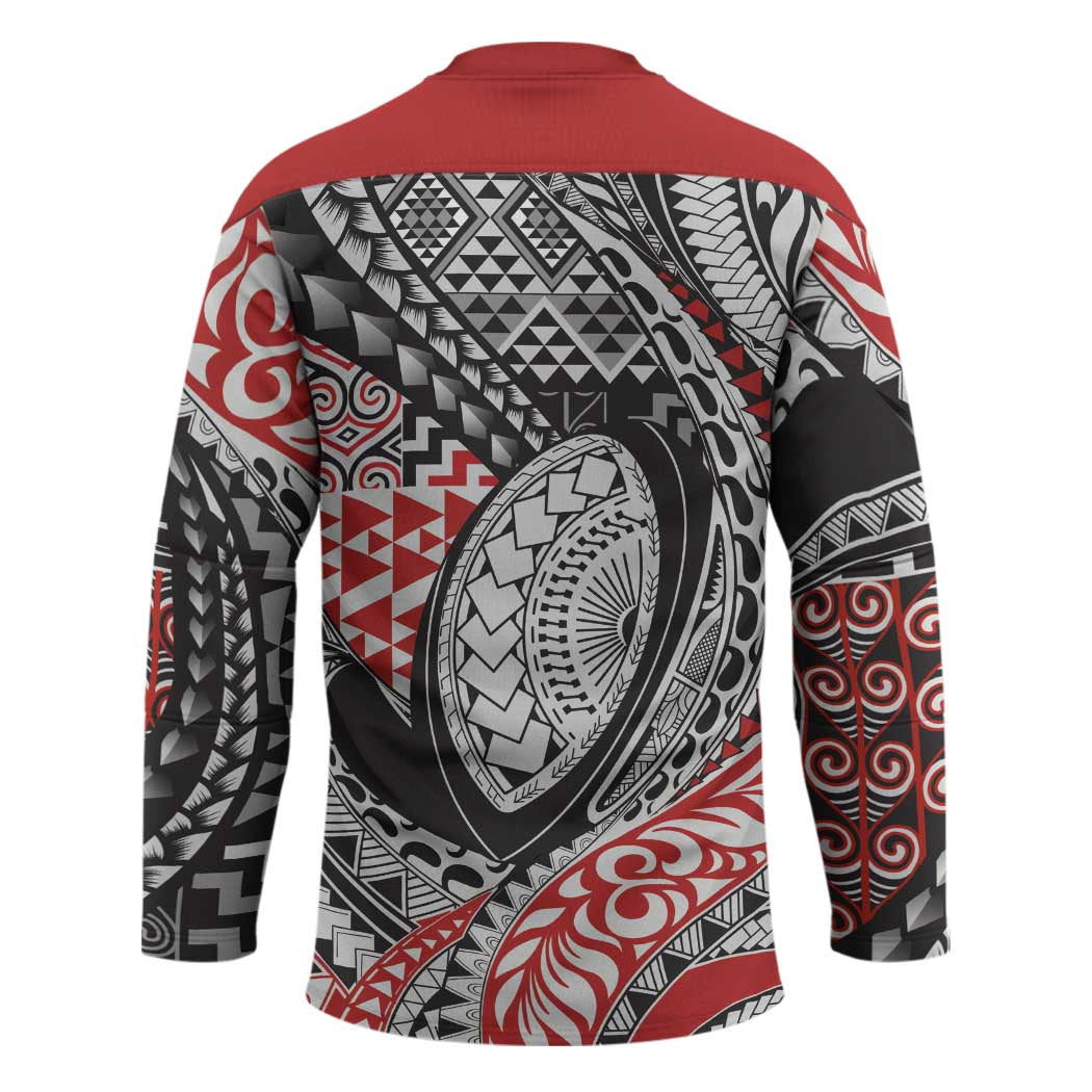 Aotearoa Maori Rugby Tribal Tattoo Hockey Jersey Kowhaiwhai Taniko Patchwork Motifs - Polynesian Pride