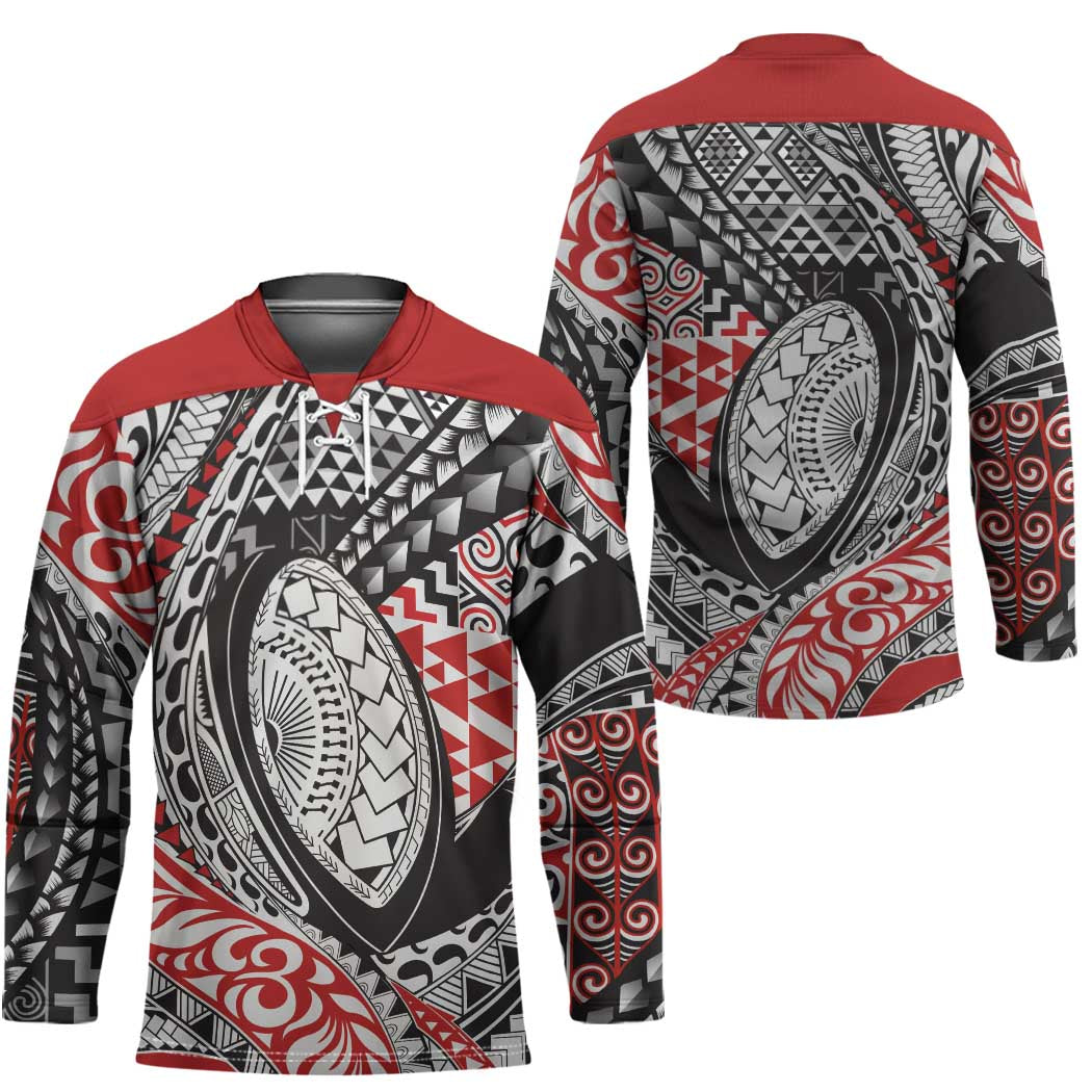 Aotearoa Maori Rugby Tribal Tattoo Hockey Jersey Kowhaiwhai Taniko Patchwork Motifs - Polynesian Pride