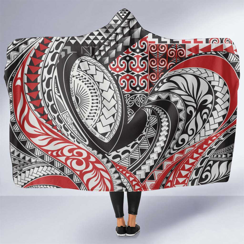 Aotearoa Maori Rugby Tribal Tattoo Hooded Blanket Kowhaiwhai Taniko Patchwork Motifs