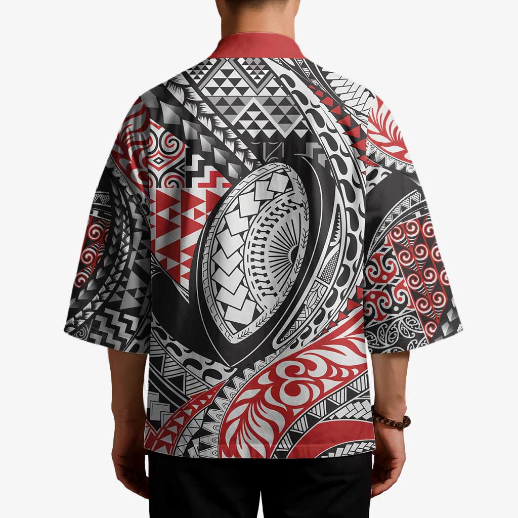 Aotearoa Maori Rugby Tribal Tattoo Kimono Kowhaiwhai Taniko Patchwork Motifs - Polynesian Pride