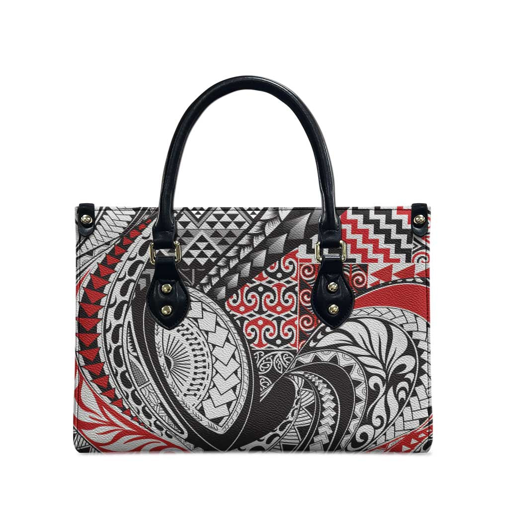 Aotearoa Maori Rugby Tribal Tattoo Leather Bag Kowhaiwhai Taniko Patchwork Motifs - Polynesian Pride