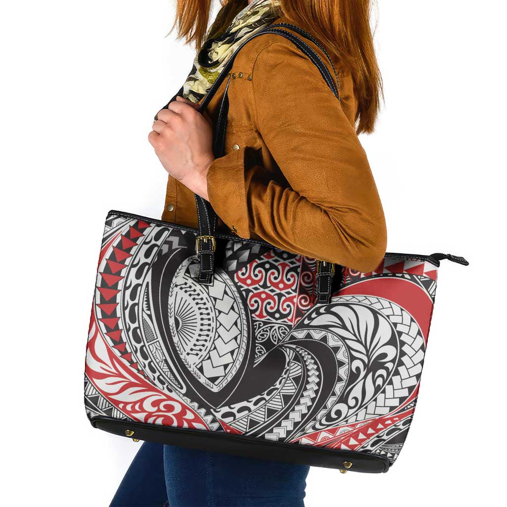 Aotearoa Maori Rugby Tribal Tattoo Leather Tote Bag Kowhaiwhai Taniko Patchwork Motifs