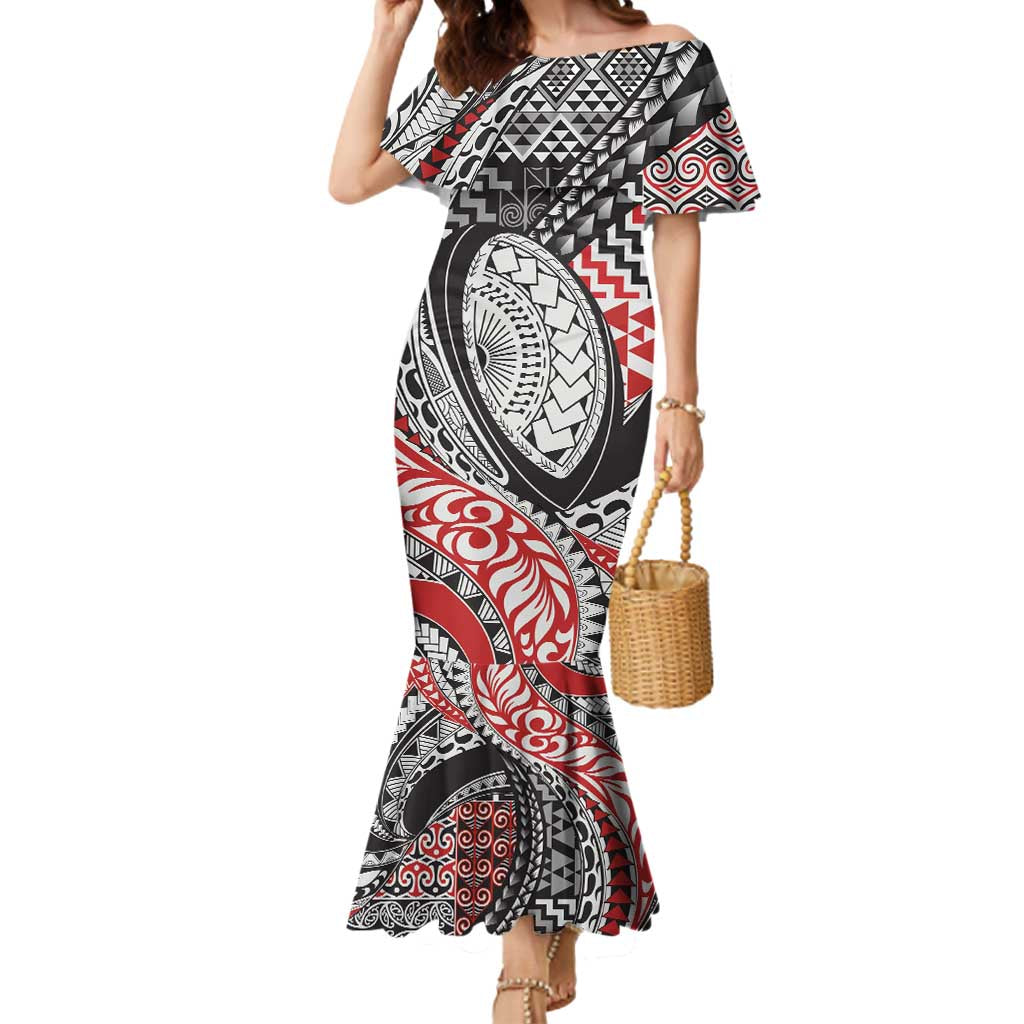 Aotearoa Maori Rugby Tribal Tattoo Mermaid Dress Kowhaiwhai Taniko Patchwork Motifs