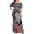 Aotearoa Maori Rugby Tribal Tattoo Off Shoulder Maxi Dress Kowhaiwhai Taniko Patchwork Motifs