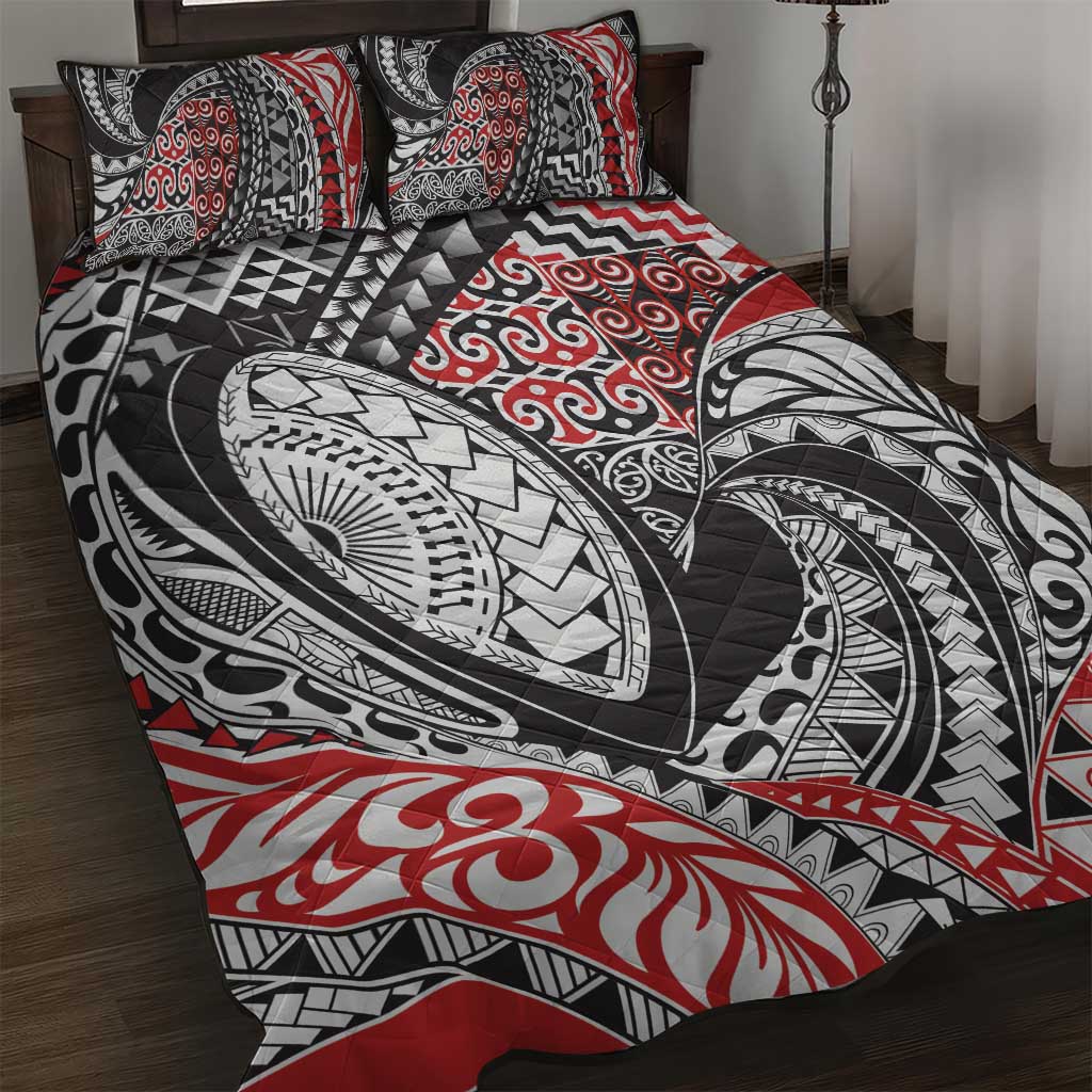 Aotearoa Maori Rugby Tribal Tattoo Quilt Bed Set Kowhaiwhai Taniko Patchwork Motifs