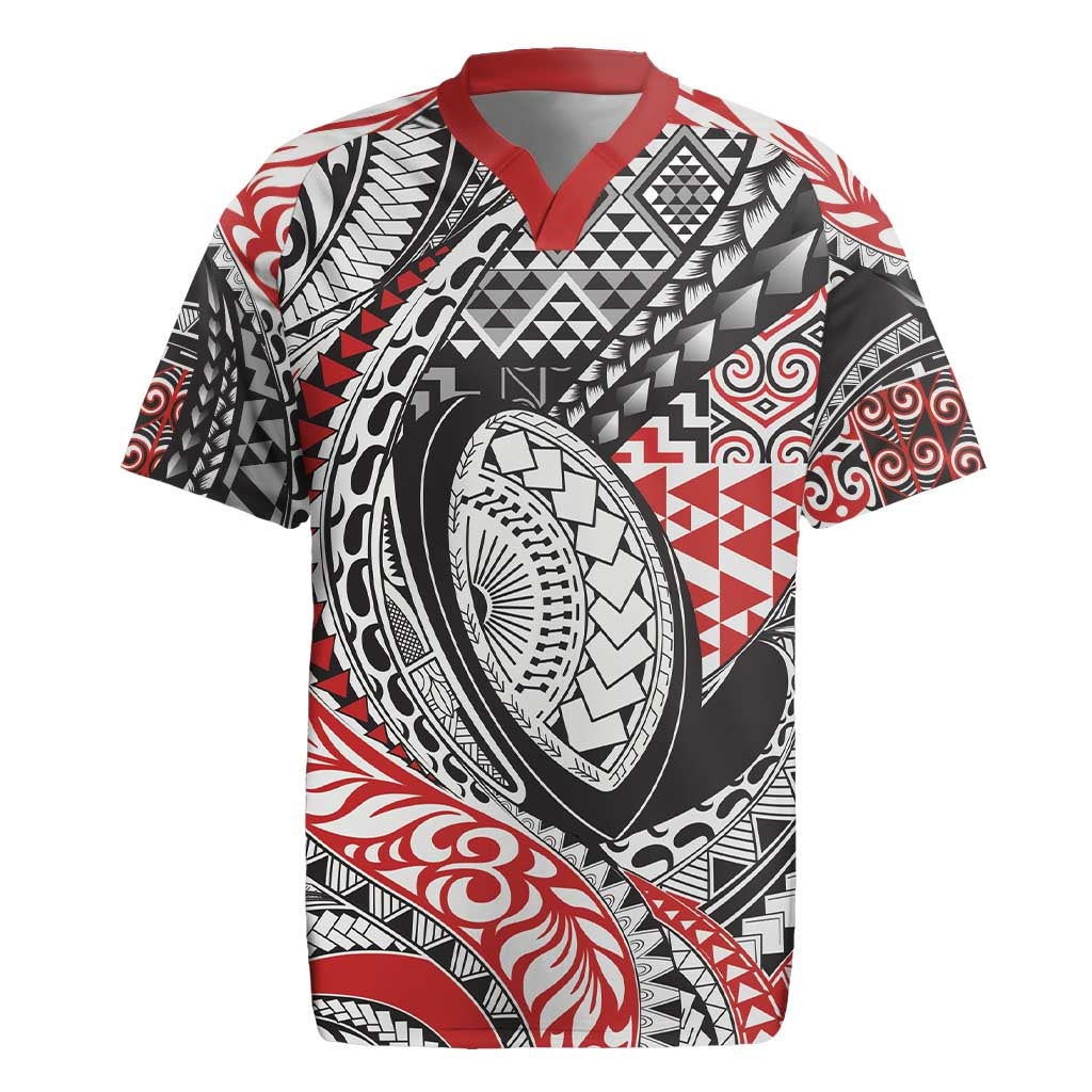 Aotearoa Maori Rugby Tribal Tattoo Rugby Jersey Kowhaiwhai Taniko Patchwork Motifs