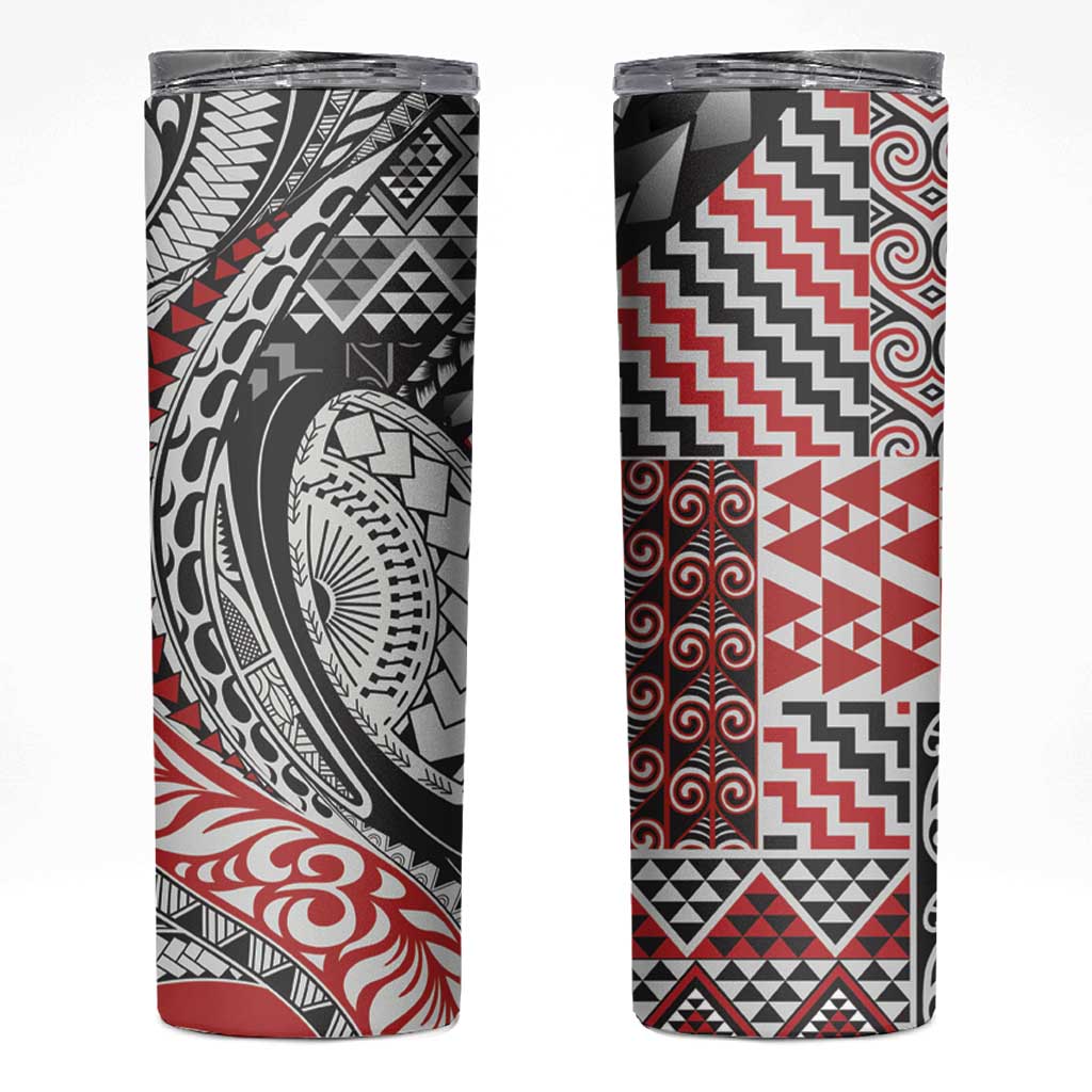 Aotearoa Maori Rugby Tribal Tattoo Skinny Tumbler Kowhaiwhai Taniko Patchwork Motifs