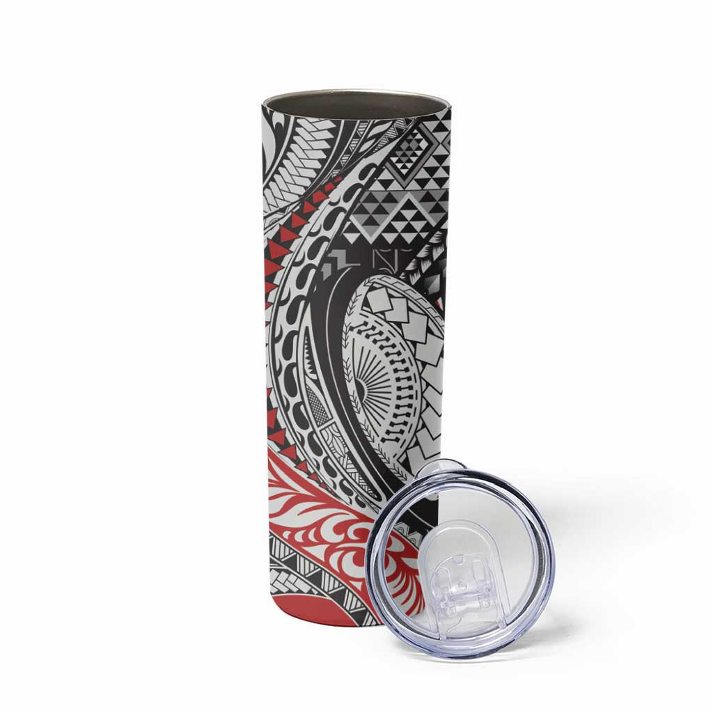 Aotearoa Maori Rugby Tribal Tattoo Skinny Tumbler Kowhaiwhai Taniko Patchwork Motifs LT9 - Polynesian Pride