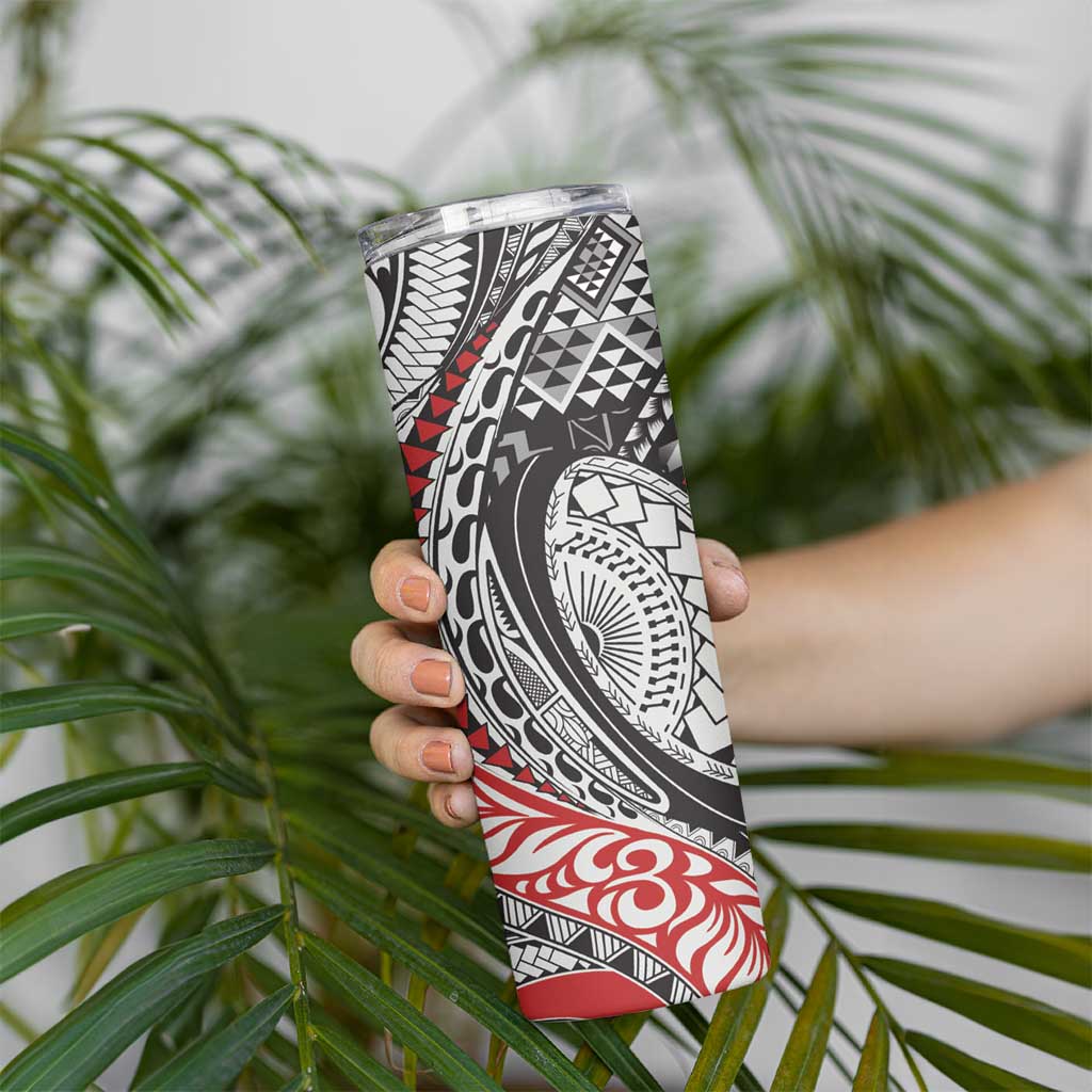 Aotearoa Maori Rugby Tribal Tattoo Skinny Tumbler Kowhaiwhai Taniko Patchwork Motifs LT9 - Polynesian Pride