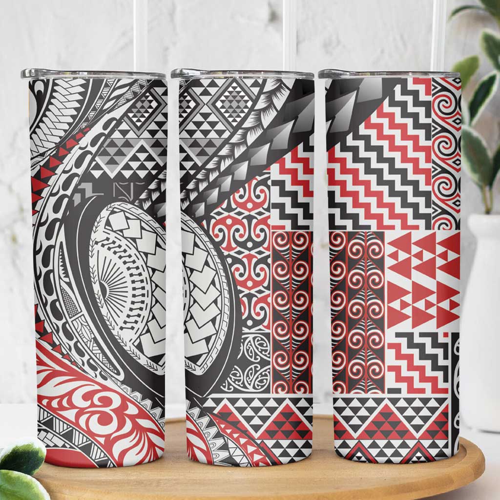 Aotearoa Maori Rugby Tribal Tattoo Skinny Tumbler Kowhaiwhai Taniko Patchwork Motifs LT9 - Polynesian Pride