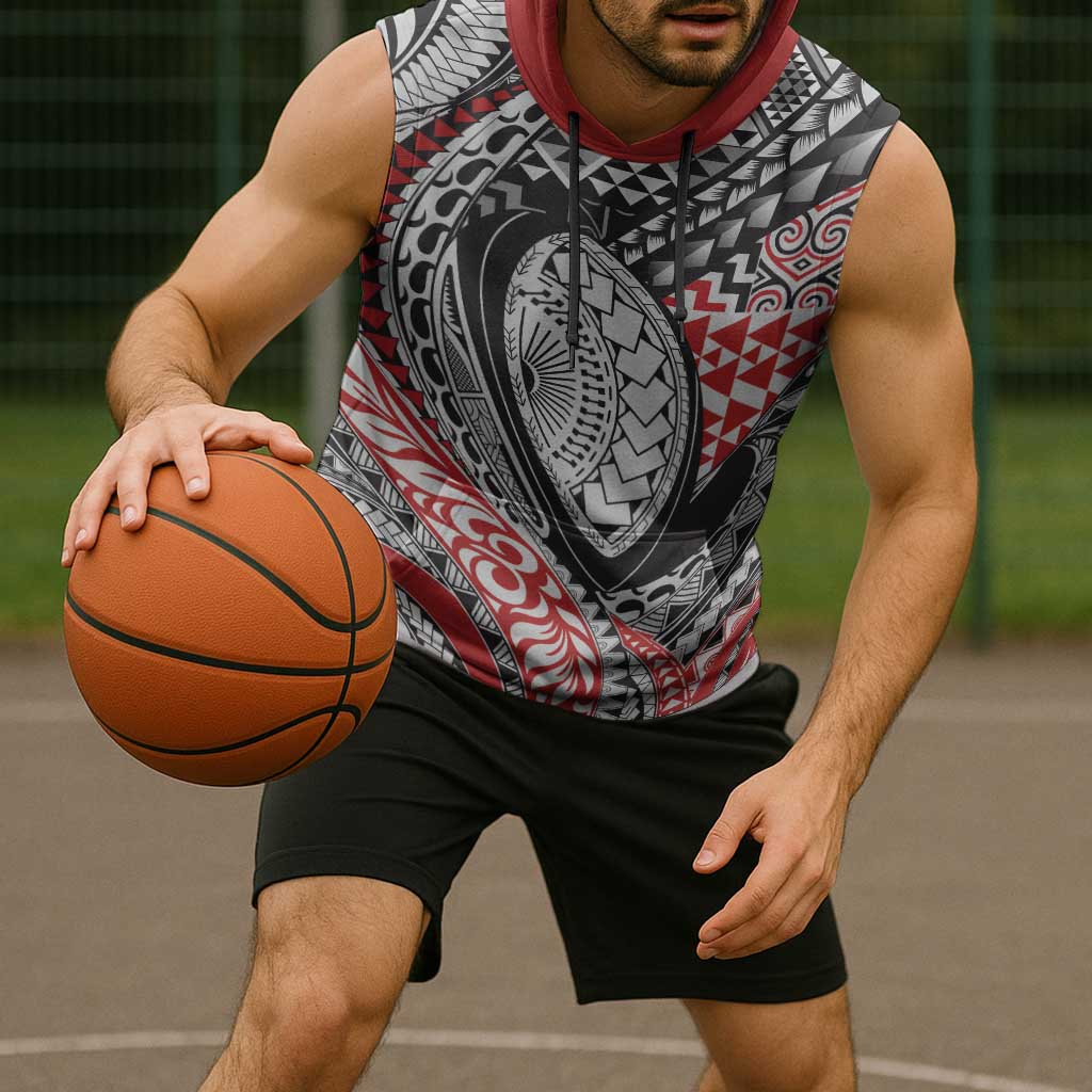 Aotearoa Maori Rugby Tribal Tattoo Sleeveless Hoodie Kowhaiwhai Taniko Patchwork Motifs - Polynesian Pride