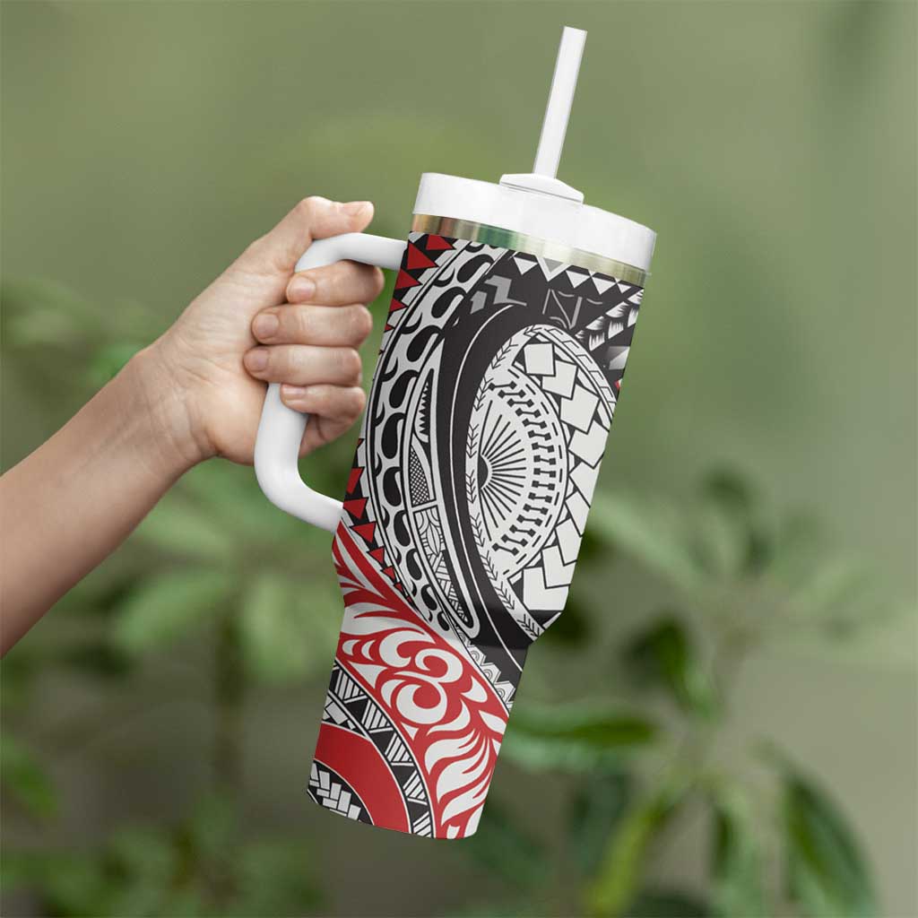 Aotearoa Maori Rugby Tribal Tattoo Tumbler With Handle Kowhaiwhai Taniko Patchwork Motifs