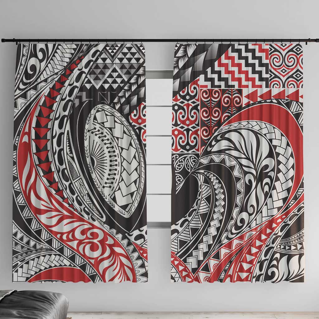 Aotearoa Maori Rugby Tribal Tattoo Window Curtain Kowhaiwhai Taniko Patchwork Motifs