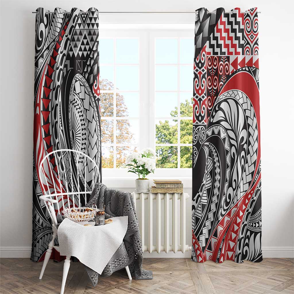 Aotearoa Maori Rugby Tribal Tattoo Window Curtain Kowhaiwhai Taniko Patchwork Motifs
