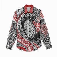 Aotearoa Maori Rugby Tribal Tattoo Women Casual Shirt Kowhaiwhai Taniko Patchwork Motifs LT9 - Polynesian Pride