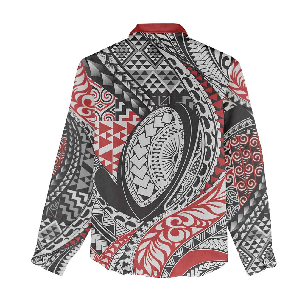 Aotearoa Maori Rugby Tribal Tattoo Women Casual Shirt Kowhaiwhai Taniko Patchwork Motifs LT9 - Polynesian Pride